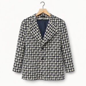 Ann Taylor Boucle Navy and Cream Houndstooth Blazer